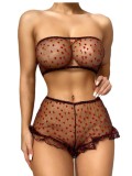 Summer Red and Black Heart Print Mesh Bra and Panty Sexy Lingerie Set