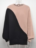Autumn Color Block O-Neck Pullover Loose Sweater