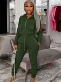 Autumn Casual Green Zip Up Hoody Tracksuit