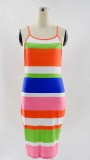 Summer Multicolor Sexy Backless Strap Midi Bodycon Dress