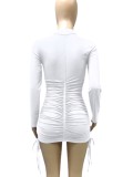 Autumn Casual White Ruched Strings Mini Dress