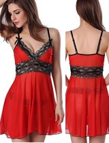 Summer Red Lace Patch Babydoll Lingerie with Matching Panty