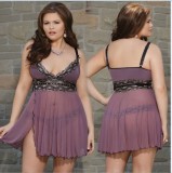 Summer Purple Lace Patch Babydoll Lingerie with Matching Panty