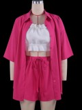 Autumn Casual Rose Blouse and Shorts 2 Piece Lounge Set