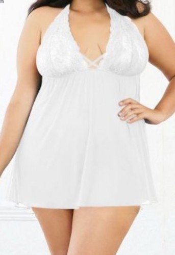 Summer White Lace Patch Halter Babydoll Lingerie with Matching Panty