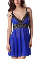 Summer Blue Lace Patch Babydoll Lingerie with Matching Panty