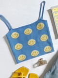 Autumn Blue Knit Smile Basic Strap Vest