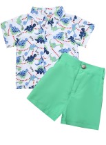 Conjunto de blusa con estampado de verano para niños y pantalones cortos verdes