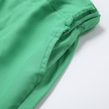 Kids Boy Summer Print Blouse and Green Shorts Set