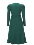 Autumn Green Knit Elegant Long Skater Dress with Belt