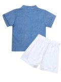 Kids Boy Summer Blue Denim Blouse and White Shorts Set