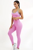 Summer Pink Yoga Strap Bra and High Waist Legging Set