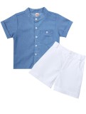 Kids Boy Summer Blue Denim Blouse and White Shorts Set