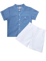 Conjunto de blusa de mezclilla azul de verano para niños y pantalones cortos blancos
