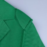 Autumn Turndown Collar Green Loose Blazer with Pockets