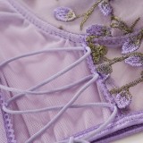Summer Sexy Floral Purple Strap Bra and Panty Lingerie Set