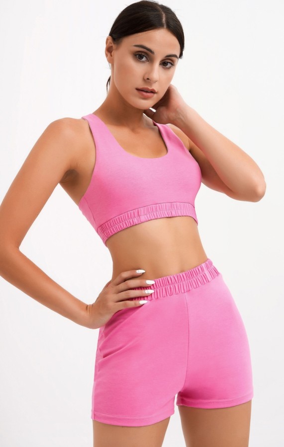 Summer Pink Gym Crop Top Vest and Shorts Set