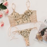 Summer Sexy Floral White Strap Bra and Panty Lingerie Set