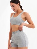 Summer Grey Gym Crop Top Vest and Shorts Set
