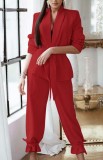 Autumn Casual Red blazer and Trouser Set