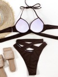 Summer Sexy Brown Tie Hollow Out Two Piece Swimsuit