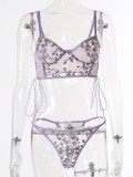 Summer Sexy Floral Purple Strap Bra and Panty Lingerie Set