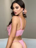 Summer Sexy Floral Pink Strap Bra and Panty Lingerie Set