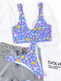 Summer Floral Blue Tank and Low Wasit Two Piece Swimsuit