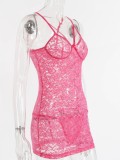 Sexy Pink Lace Straps Babydoll Lingerie