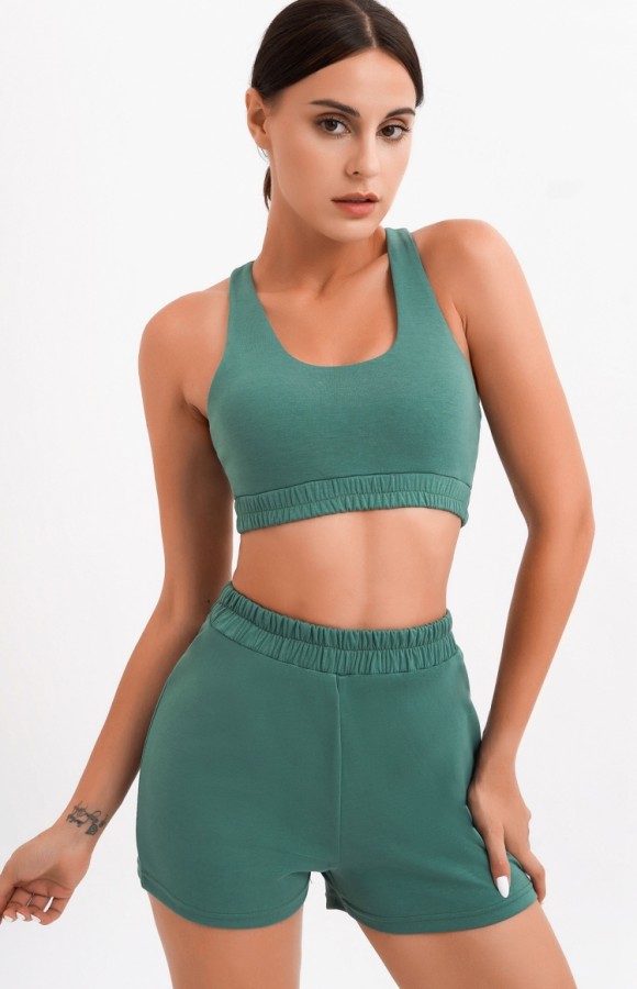 Summer Green Gym Crop Top Vest and Shorts Set