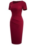 Summer Vintage Red Irregular Neck Short-sleeve Mini Dress