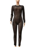 Autumn Sexy Black See through Long sleeve Jumpsuit