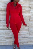 Autumn Red zipper long sleeve Top and Pant Set