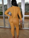 Autumn Sexy Yellow See through Long sleeve Jumpsuit