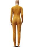 Autumn Sexy Yellow See through Long sleeve Jumpsuit