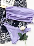 Summer Sexy Purple Shirred Bandeau Two Piece Bikini