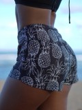Summer Pineapple Printed Black Holiday Mini Shorts