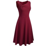 Summer Vintage Red Irregular Neck Sleeveless Mini Dress