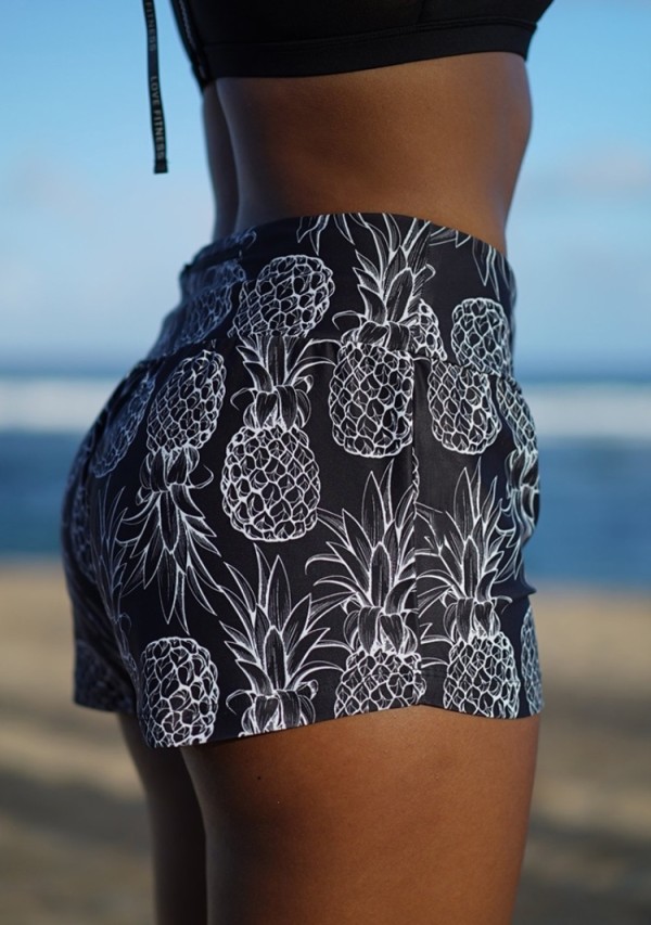 Summer Pineapple Printed Black Holiday Mini Shorts
