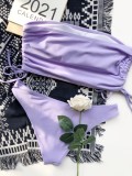Summer Sexy Purple Shirred Bandeau Two Piece Bikini