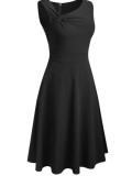 Summer Vintage Black Irregular Neck Sleeveless Mini Dress