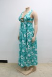 Summer Plus Size Print Sleeveless Slit V-Neck Long Maxi Sundress