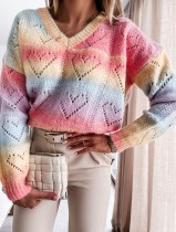 Winter kleurrijke hartvormige uitgeholde trui met V-hals
