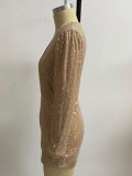 Autumn Sexy Sequins Long Sleeve Plunge Neck Short Rompers