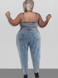Summer Plus Size Dnim Sleeveless Crop Top and Jeans Set