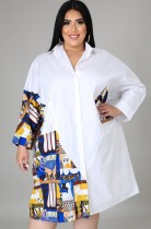 Herbst-Übergröße-Print mit weißer, kontrastierender Longshirt-Bluse