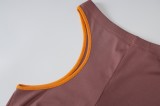 Summer Sexy Brown with Piping One shoulder Crop Top and Hollow out Pant set