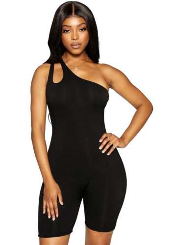 Summer Sexy Black One shoulder Hollow Out Romper
