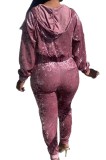 Otoño chaleco púrpura con cremallera sudaderas con capucha y conjunto de pantalón