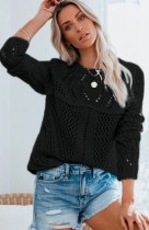 Winter Trendy Black Hollow Out Long Seelve Sweater